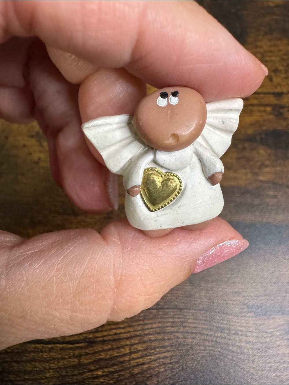 Kirk 2001 White and Gold Angel Brooch - Polymer Clay